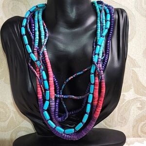 SHE SHELLS Purple and Blue Multi-Strand Shells Beaded Necklace New
